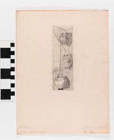 Pencil Drawing of Three Hanging Lamps on Paper by Otto Burian